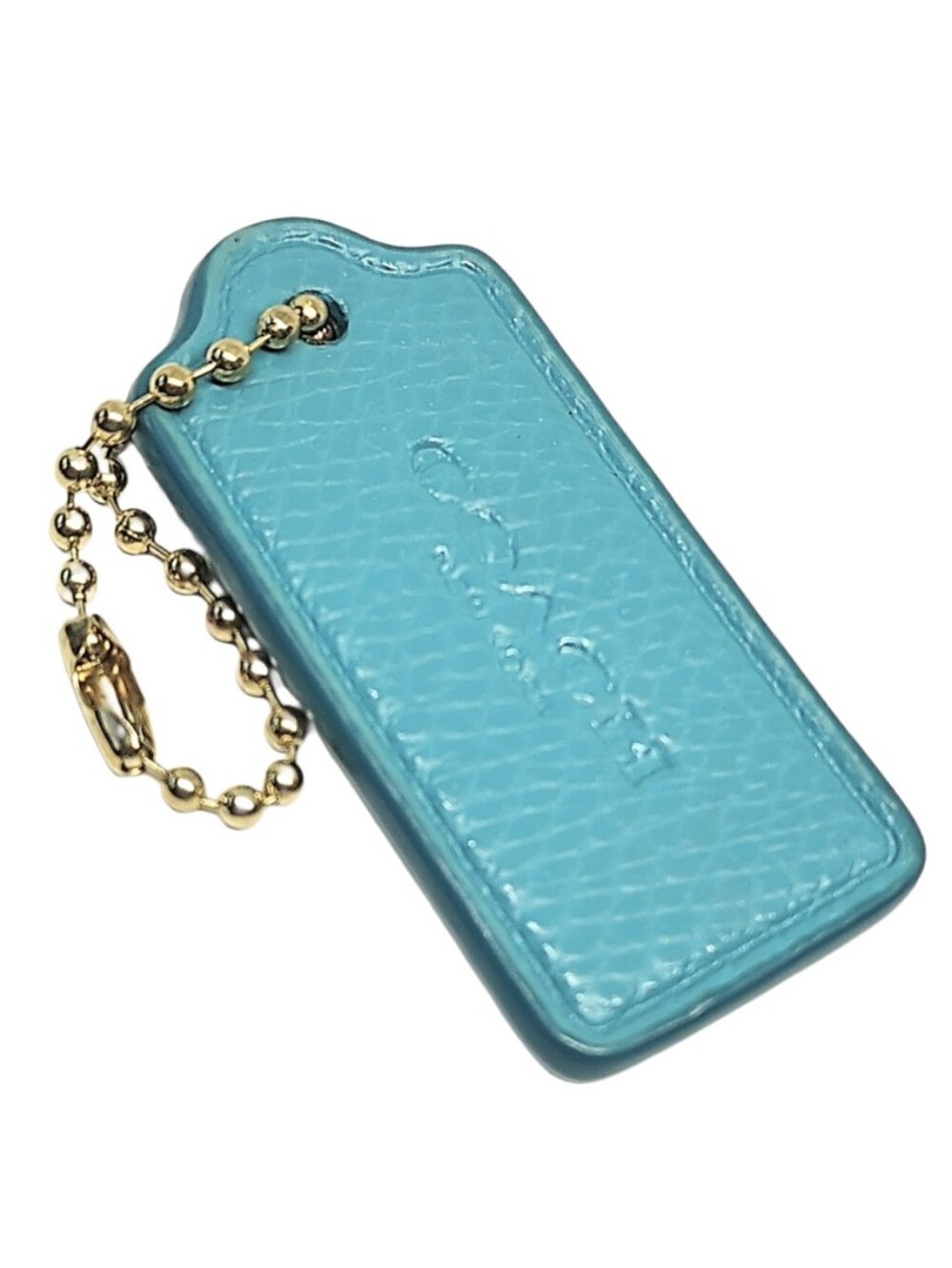 🆕 2" Coach Robin's Egg Blue Leather Hangtag Bag Fob Keychain Purse Charm